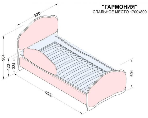 Кровать 170 Гармония 67 Светло-фиолетовый (мягкий бортик)